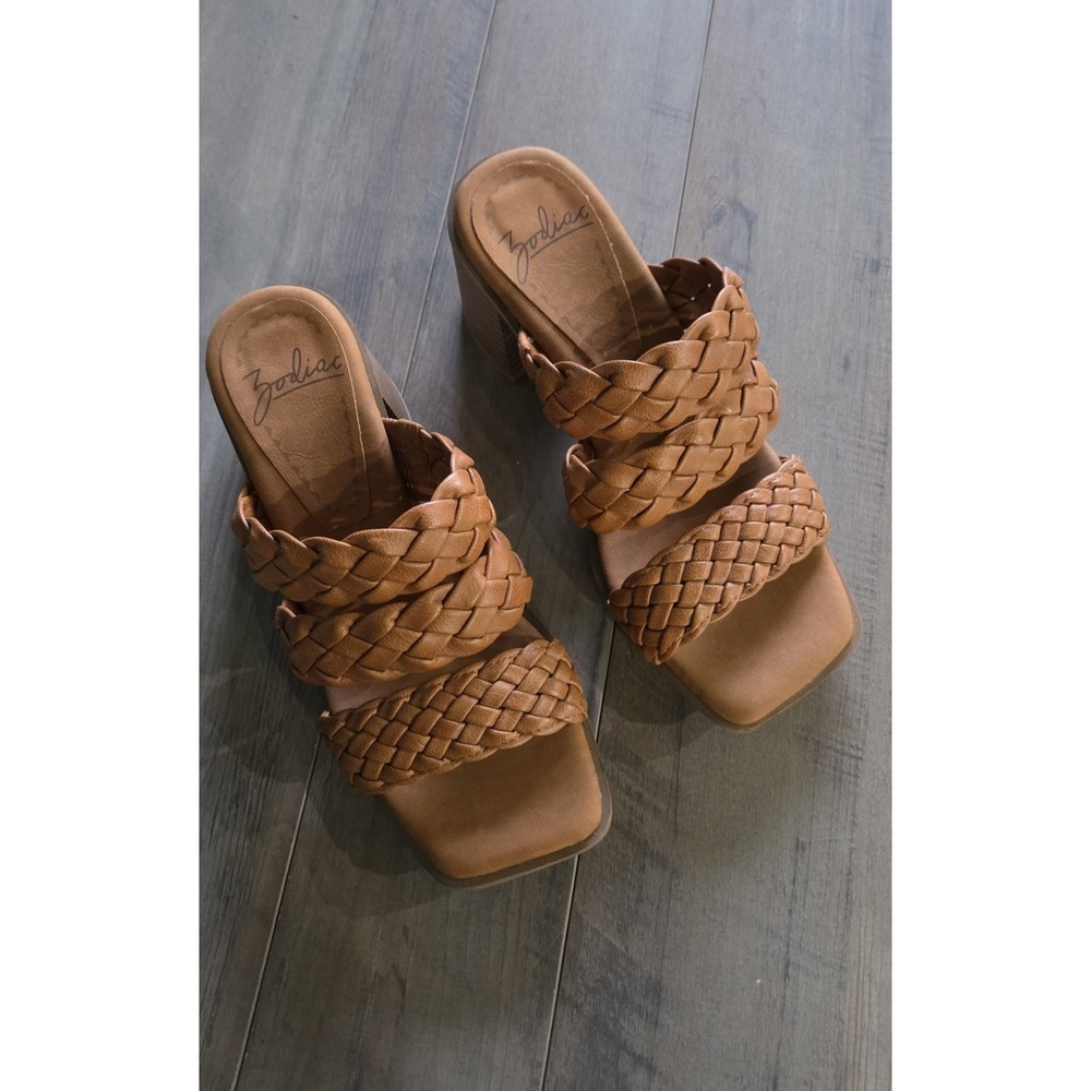 Zodiac Brown Lilah Slip On Braided Strap Block Heel Sandals Women Size 8